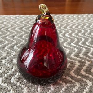 Handmade Blown Glass Red Pear